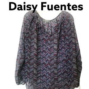Daisy Fuentes Sheer Chevron Long sleeve Pullover Blouse  Purple M